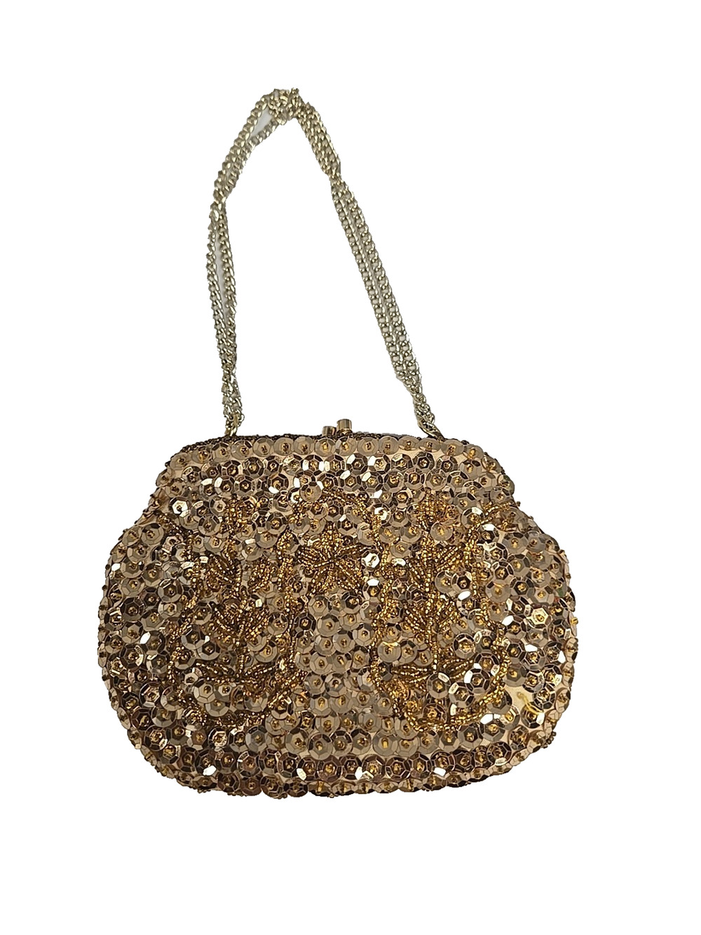 Unbranded Vintage 70s Gold Sequined Beaded Clutch Evening Bag Purse Hong Kong